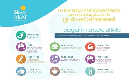 Menù estivo e orari pasti sulla spiaggia del programma Beach4Eat