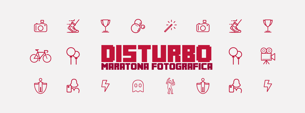 Manifesto Maratona Disturbo con testo in grassetto nero su sfondo bianco e rosso