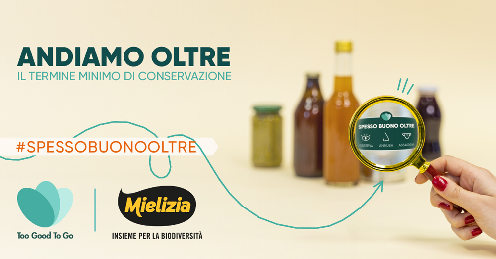 Logo Mielizia e Too Good To Go con testo Progetto Etichetta Consapevole