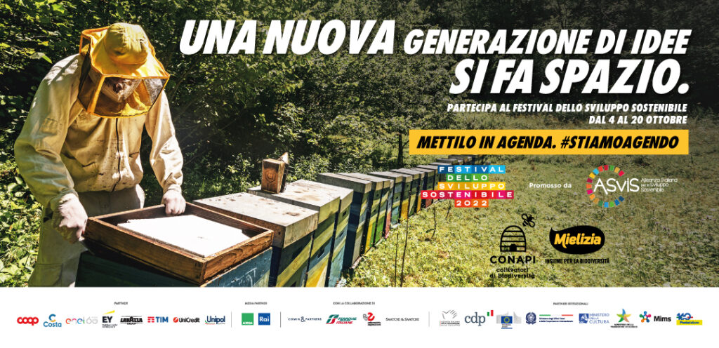 Logo Mielizia con alveare e foglie, Festival Sviluppo Sostenibile