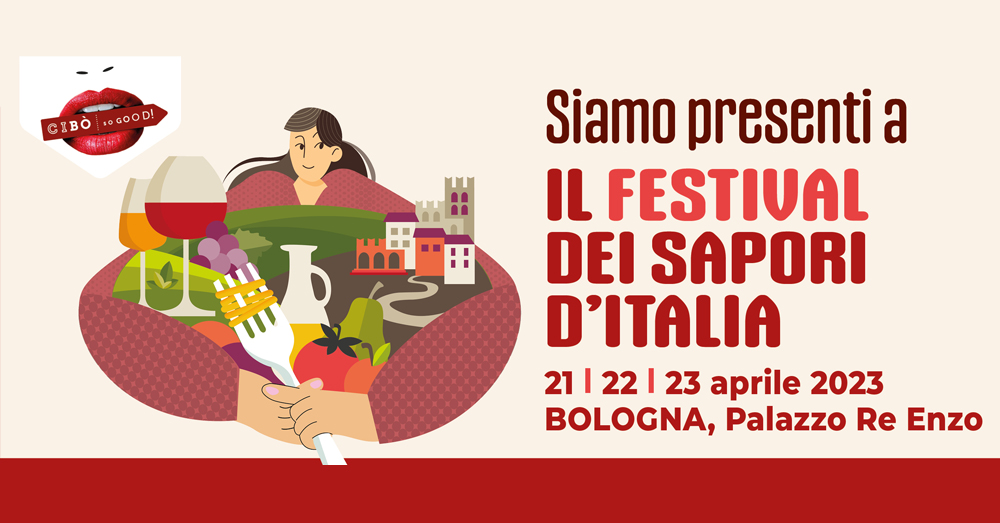 Logo Mielizia su sfondo del Festival Sapori Italia 2023 a Bologna