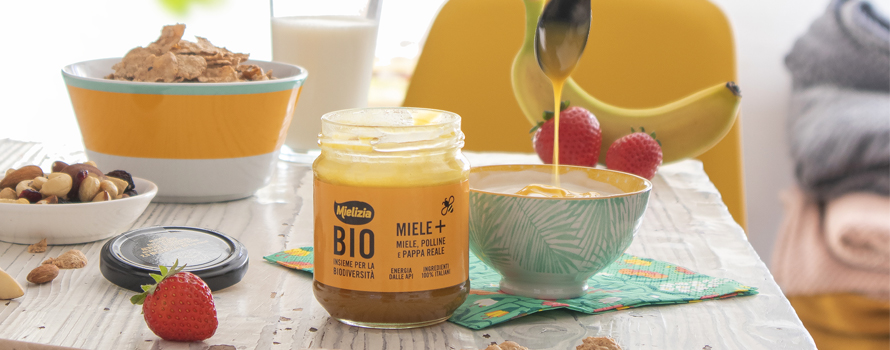 Immagine di un blog che mostra il miele come integratore naturale di energia con polline, pappa reale e olio di limone