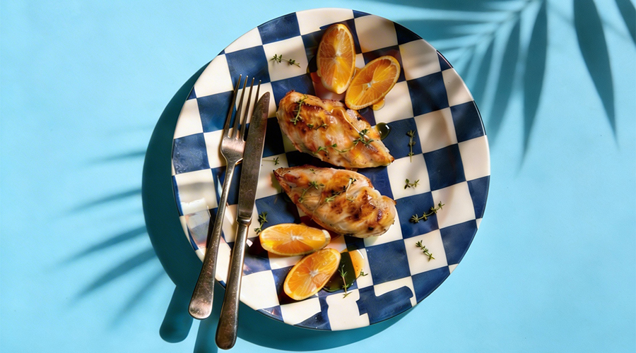 Secondo Menu San Valentino Petto di pollo glassato con Miele Gusto Armonioso e agrumi