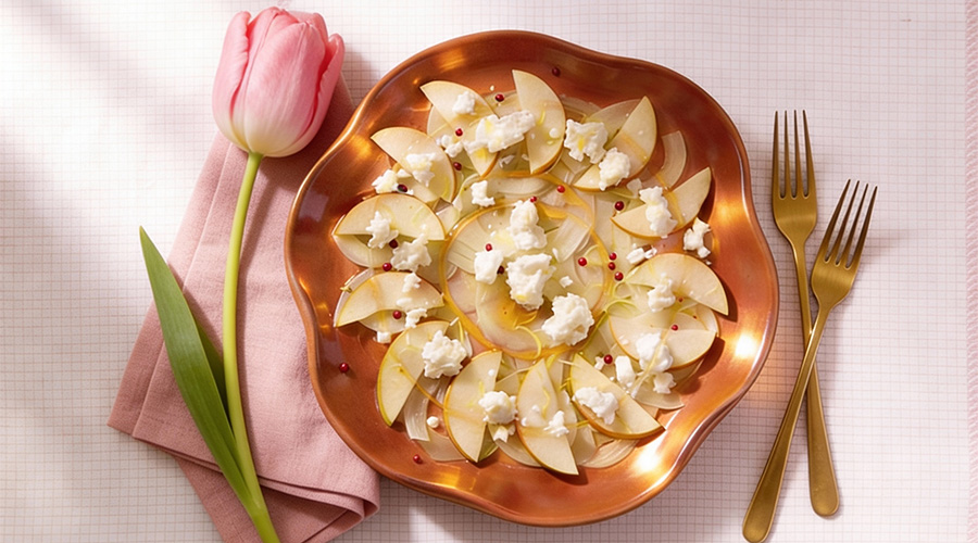 il menù di San Valentino Mielizia - Carpaccio di finocchi, pera e ricotta fresca